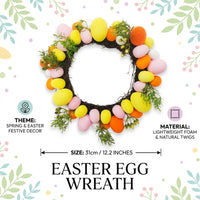 Easter Egg Wreath Bright Colors Spring Door Wreath Festive Decor Artificial Easter Hanging Decoration for Families, Porch, Table Centerpiece, Kitchen