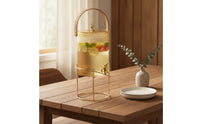 Transparent Glass Beverage Dispenser with Stand Cold-Use Ribbed Glass Dispenser with Lid Sturdy Food-Grade for Gatherings
