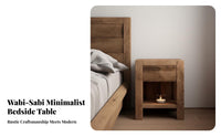 Wabi-Sabi Aesthetic solid wood Block Bedside Table Minimalist Design Nightstand Nordic Inspired Bedroom Furnishing Distressed Finish for Homeowners, Adults, Students, Homestay, Guest Room, Small Spaces, Hallway