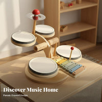 Rhythm Training Wooden Instrument Collection Educational Tabletop Drum and Xylophcomplete Station Multifunctional Musical Toy Set Early Education for Beginners, Preschoolers, Gift Giving, Home Play, Preschool Classroom, Kindergarten