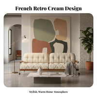 Curved Three-Seater Sofa billowyLike Design Upholstered 3-Seater French Retro aesthetic Living Room Seating for Young Adults, study corner corner, Bedroom, Office