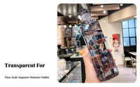 Transparent Bottle High Temperature Resistant Time Marker Water Bottle Easy to Carry Reusable Water Jug for Athletes, Students, Sports