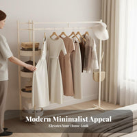 Minimalist Design Complimentarystanding Clothes Rack with Shelves Space-Saving Garment Rail with Shelves and Side Hooks Multi-Tier Shelving Hanging Stand Stable Structure for Students, Apartment Dwellers, Homeowners, Bedroom, Entryway, Walk-in Closet