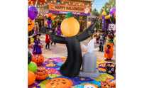 2 Pieces Spooky Inflatable Skeleton with Pumpkin Head Outdoor Inflatable Tombstone with Ghost Self-Standing Halloween Inflatables Lawn for Porch