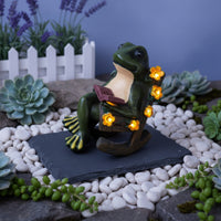 Frog Rocking Chair Figurine Rustic Wood-Tone Solar Frog Ornament Decorative