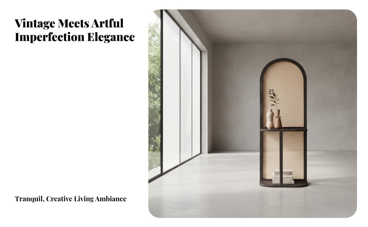 Wabi-Sabi Aesthetic Rattan Room Divider with Shelves Multi-Functional Entryway Partition Screen Space-Saving Wooden Cane Room Divider Light-Filtering for Interior Design Enthusiasts, Apartment Dwellers, Homeowners, Bedroom, Away Ice