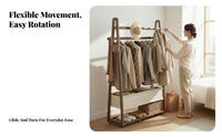 Integrated Laundry Basket Rolling Valet with Hamper Floor Standing Freestanding Clothes Rack Sturdy Garment Stand Space-Saving for Apartment Dwellers, Students, householders, Bedroom, Entryway, Dorm Room, full-length Closet