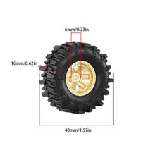 4 Pieces RC Crawler Wheel and Tire Set 1/30 Scale RC Crawler Tires with Brass Hubs Wheel and Tire Set All-Terrain Wheels Deep