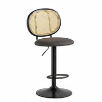 Nordic Design Adjustable Stool with Woven Back Built-in Footrest Adjustable Swivel Stool with Backrest Stable Large Base Barstool Cushioned Seat for Bar & Cafe Owners, Homeowners, Adults, Kitchen Island, Counter Seating, Dining Room, Home Office