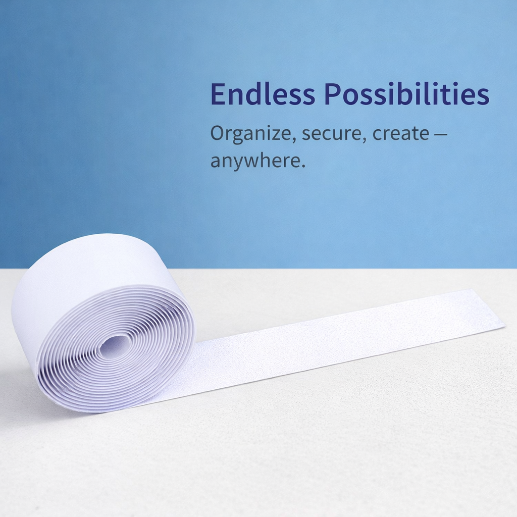 White Adhesive Hook and Loop Fastener Tape for Window Screen Repair and Curtain Attachment, High Temperature Resistant and for Crafters