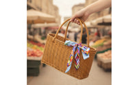 Shopping Basket with Bow Wicker Basket with Double Handles Sturdy