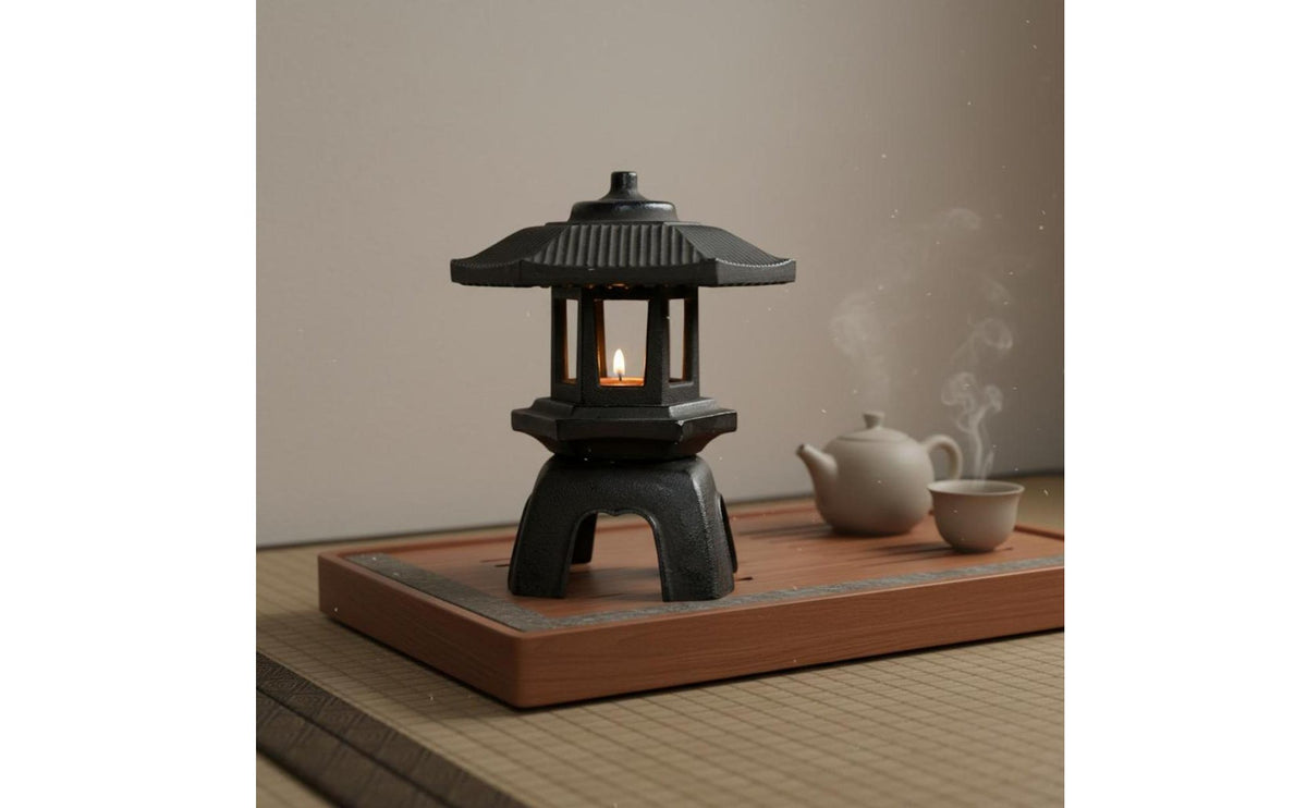 Vintage Design Cast Iron Pagoda Lantern Indoor/Outdoor Use Zen Garden Candlestick Rustic Charm Miniature Temple Lantern Handmade for Tearoom, Desktop, Patio