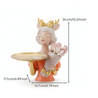 Decorative Deer Figurine with Tray Sculpted Deer Statue with Tray Attractive Tabletop Organizer Beautiful for Entryway, Dresser, Vanity