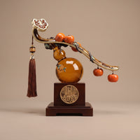 Gourd Ornament with Tassel Chinese Style Gourd Sculpture with Pedestal Translucent Tabletop Decor for Living Room