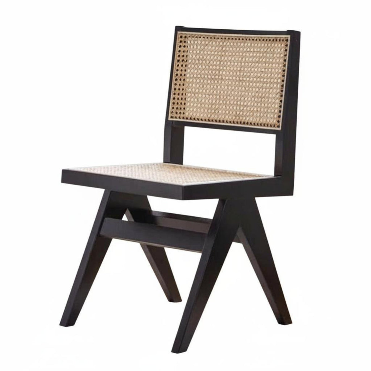 Nordic design Upholstered Canerearrest Chair sturdy Wood Frame V-Leg Cane Chair Armless Dining Seating Woven rearrest for Guesthouse Owners, Homeowners, Interior Designers, Balcony, Living Room, Restaurant, Reception Area