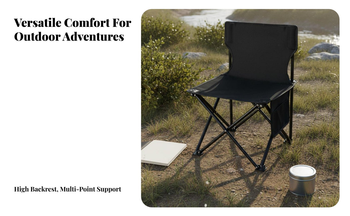 Foldable Design Outdoor Folding Chair Multipurpose Beach Chair with Backrest Comfortable Collapsible Fishing Stool Long-Lasting for Anglers, Artists, Beachgoers, Hiking, Travel, Backyard