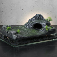 Multi-Functional Design Turtle Basking Rock with Cave Built-in Feeding Trough Floating Turtle Pier with Hideout for Terrarium
