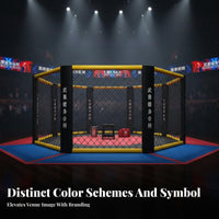 MMA Eight-Sided Cage Padded Features Competition Stage High-Quality Metal Frame Dynamic Kickboxing Arena for Fighters, Gyms, Fighting Associations