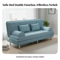 Space-Saving Foldable Sofa Bed High-Resilience Sponge Cushion Textile Futon Couch Easy Assembly Convertible Futon Sofa Bed Sturdy Metal Legs for Renters, Apartment Dwellers, Students, Small Areas, Bedroom, Light Ice