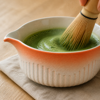 Japanese Matcha Tea Ceremony Set with Spouted Bowl and Bamboo Whisk