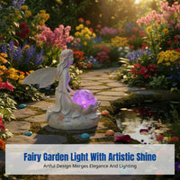 Colorful Fairy Resin Decoration, Solar Powered Crystal Orb, Outdoor Garden Magical Light