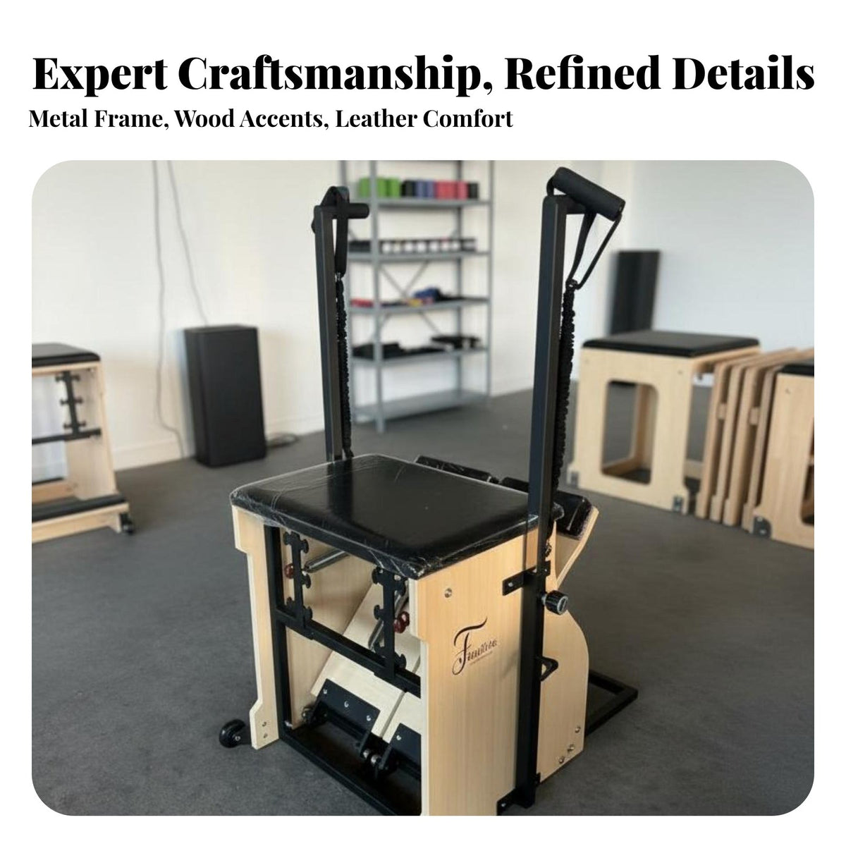 5 Pieces Full Body Workout 5-Piece Pilates Equipment Set German Piano Wire Springs Pilates Ladder Barrel and Chair Set High-Resilience Foam Luxury Reformer Combo Long-Lasting Microfiber Leather for Fitness Professionals, Rehabilitation Center