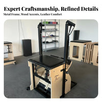 5 Pieces Full Body Workout 5-Piece Pilates Equipment Set German Piano Wire Springs Pilates Ladder Barrel and Chair Set High-Resilience Foam Luxury Reformer Combo Long-Lasting Microfiber Leather for Fitness Professionals, Rehabilitation Center