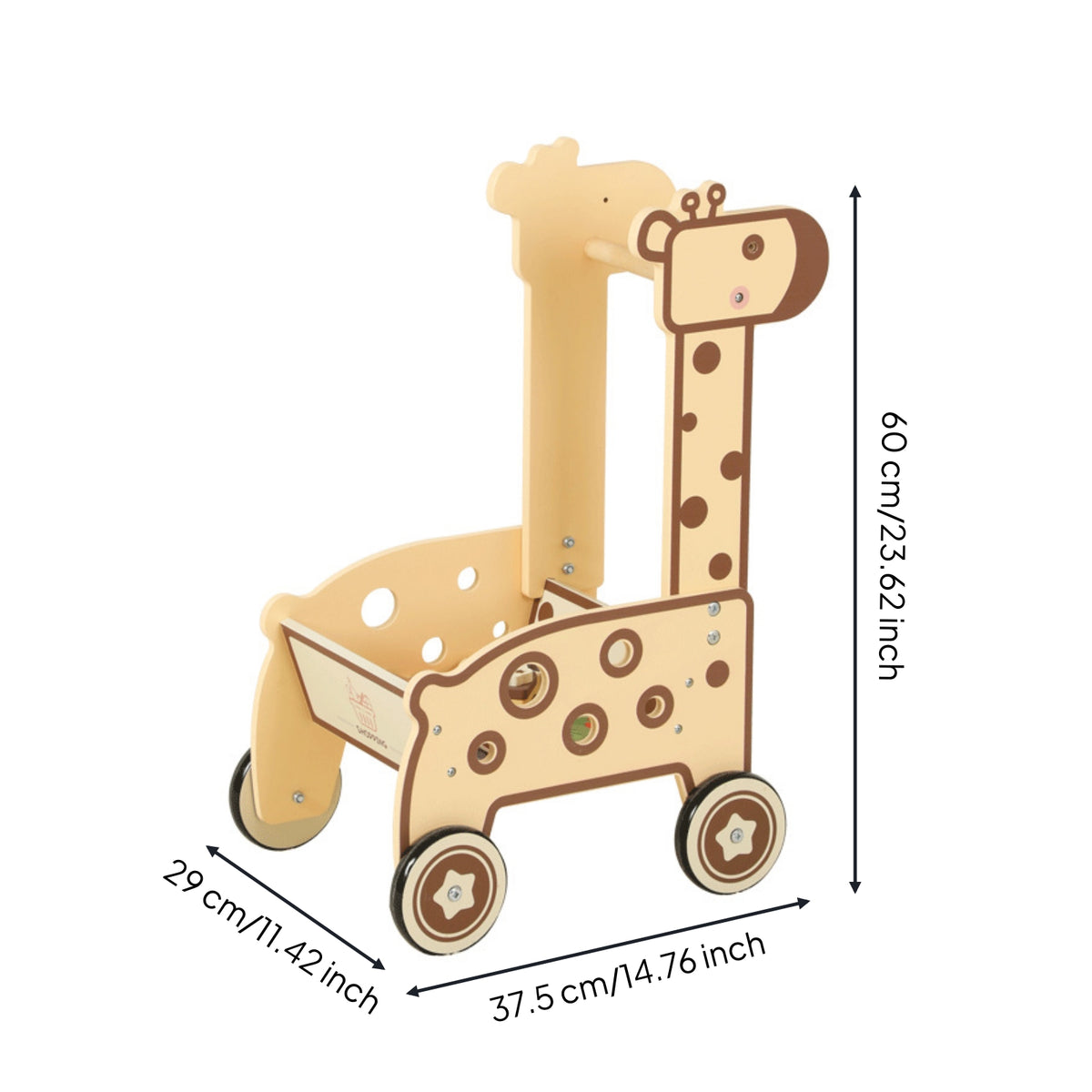 animal Push Cart Toy Wooden Infant Push Cart Walking Aid Open Top   for Pretend Play