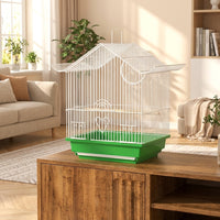Breeding Birdcage with Roosting Compartment Box and Wood Perches, Compact Avian Cage for Parakeet and Finch, Hanging Birdcage with Removable Tray