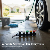 Portable Holder 5 Color Coded Spray Nozzles Universal Fit 1/4 Inch Quick Connect Nozzle Kit Long-Lasting Construction for Car Washing