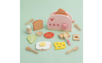 Wooden Bread Warmer Toy Pastel Wooden Breakfast Set Printed Symbols Kids Plaything for Children