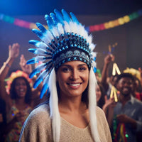 Large Colorful Feather Headdress Handmade Feather Headdress Battle Headdress Headpiece Lightweight Headwear Adjustable Fit