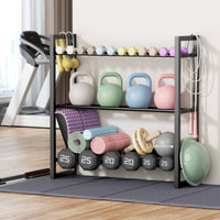 Heavy Duty 3 Tier Dumbbell Rack Movable Mobile Metal Weight Stand Stable Construction