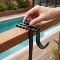 Metal Adjustable Pool Pole Hanger Heavy Duty Pool Pole Hanger Rust-Resistant Fence Hook with Clamp Sturdy for Homeowners, Swimming Pools, Fences, Patios, Garages