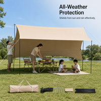 Outdoor Camping Tarp Tent with Table and Chairs Set, Sunshade Rainproof Picnic Shelter