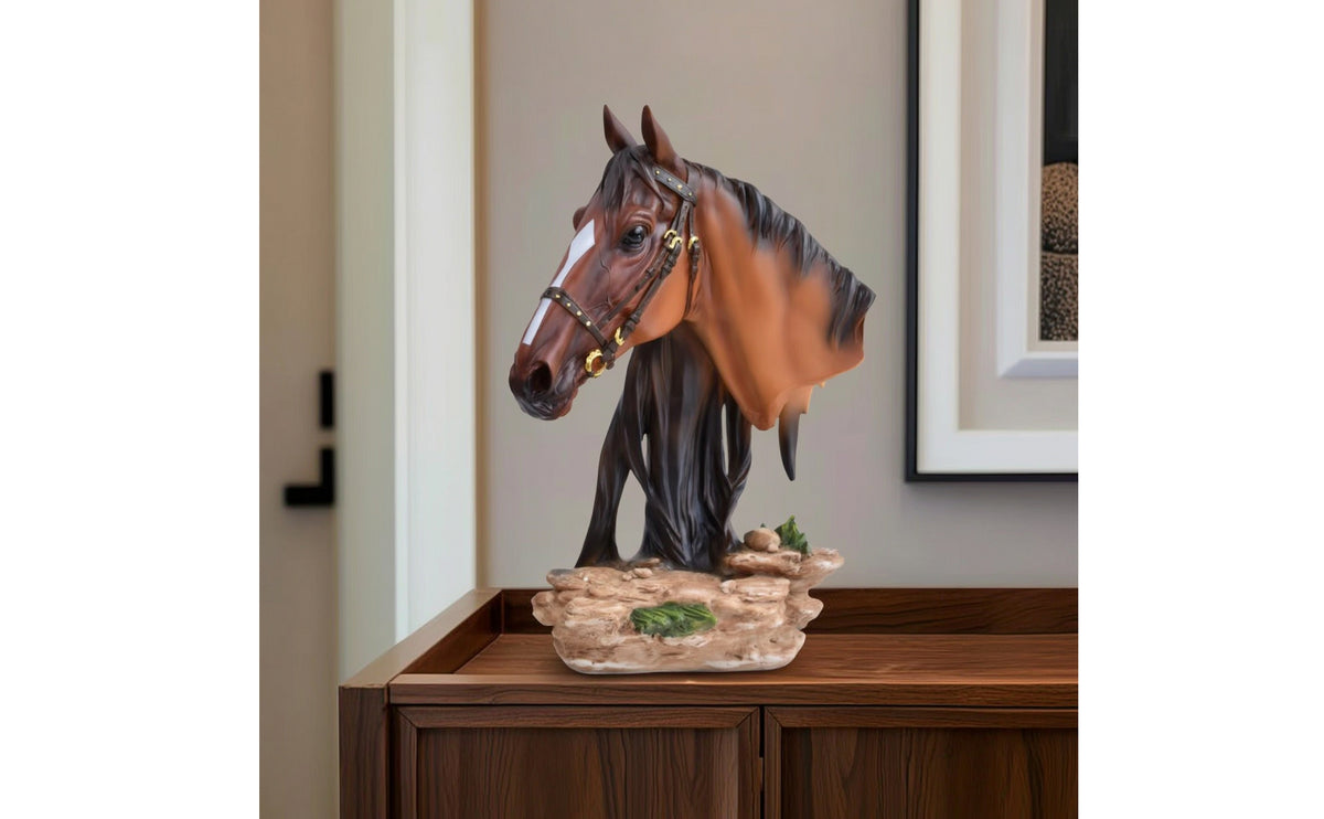 Animal Head with Base Tabletop Horse Sculpture Decorative Decor for Art Lovers, Collectors, Living Room, Entryway, Bookshelf