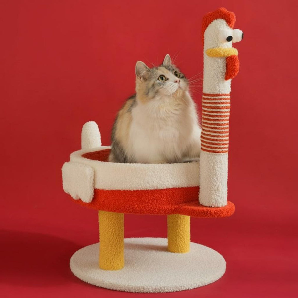 Cat Tree with Scratching Post & Bed, Cartoon Chicken Design