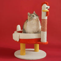Cat Tree with Scratching Post & Bed, Cartoon Chicken Design