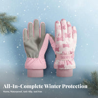 Fleece Lined children's Snow Gloves Non-Slip Palm Kids Ski Gloves Adjustable Strap for Students, Toddlers, Cycling, Snowboarding, Daily Wear