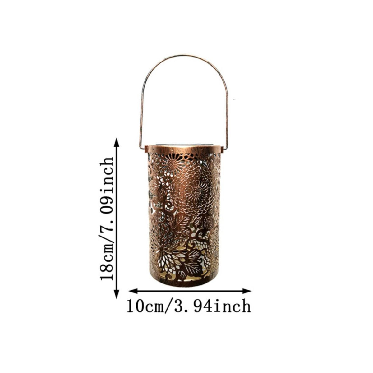 Weather Resistant Hollow Metal Solar Lantern Portable Cylindrical Cutout Lantern Flower Pattern Solar Lamp for Tabletop