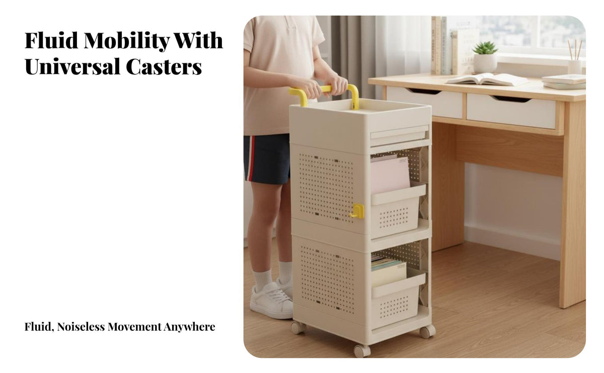 Under-Desk Book Trolley Space-Saving Design 2-Tier Rolling Organizer for Bedroom