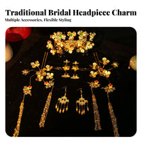 Chinese Bridal Headdress Set Intricate Design Dragon Crown and Hairpin Set Chinese Wedding Crown Gold Plated for Tea Ceremony