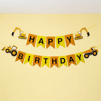Construction Vehicle Birthday Banner for Kids Party, Theme Birthday Party Banner Pull Flag, Kids Party Decorations, OPP Bag Packaging