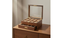 Padded Slots Two-Layer Watch Box Pull-out Drawer Lockable Watch Organizer Divided Sections Display Jewelry Box