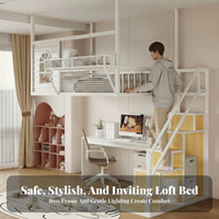 Wrought Iron Loft Bed Space-Saving Vertically Tiered Bed Bed Modern Minimalist Design Bedroom Furniture for Apartment Dwellers, Teens, Small Areas