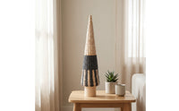 Woven Cone Tree with Wooden Base Minimalist Christmas Tree Decoration Rustic Holiday Accent Handmade for Windowsill