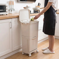 Slim Trash Can Dust Box 45L Double Layer Sorting For Kitchen White