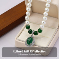 Pearl and Green Stone Necklace Family Day Gift Gemstone Pearl Necklace Elegant Design Neck Jewelry for Moms, Women, Formal Events, Wedding, Party