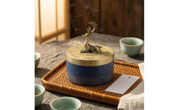 Deer Ornament Incense Burner Gold Wave Pattern Copper Incense Burner Fitted Lid Decor Piece Blue Body