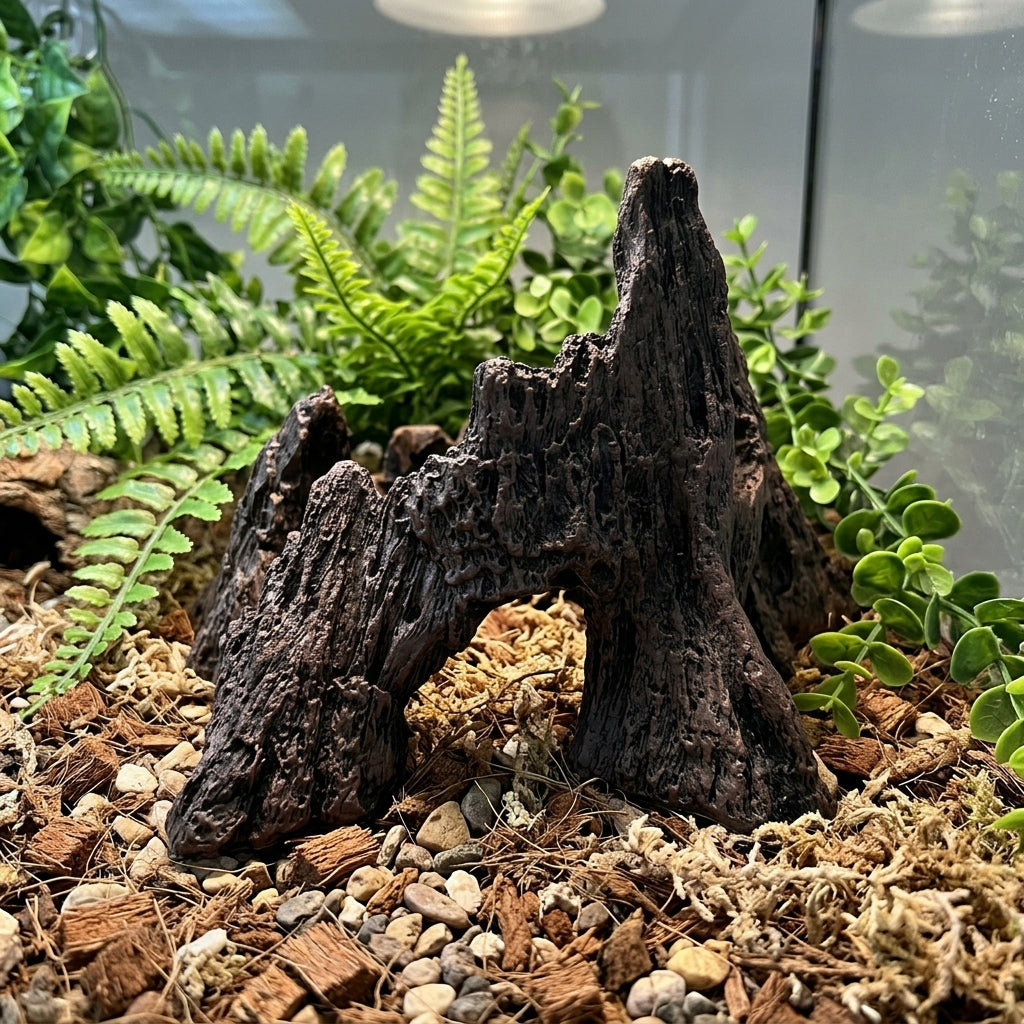 Rock Texture Reptile Hide Snake Hide, Resin Aquarium Cave for Small Reptiles and Geckos, Dark Brown Freestanding Rock Cave, 10cm Diameter, 1 Pack
